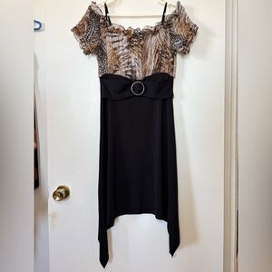 ✨🤎Terra Nostra Elegant Black and Brown Off-Shoulder Dress✨